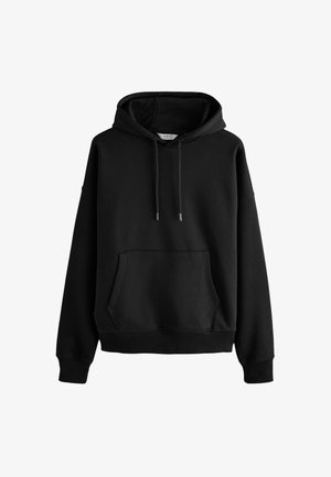 Sudadera negra con capucha hecha de una mezcla de algodón. Cuenta con un bolsillo frontal, cordones con puntas de metal y puños y dobladillo acanalados.