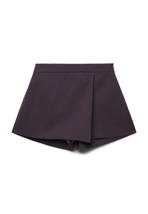 Gonna pantalone avvolgente di colore viola scuro con zip laterale, che combina il design di pantaloni e gonna per un look moderno e raffinato.