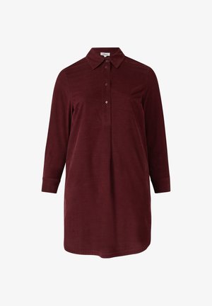 Bordeaux shirtjurk van corduroy, met een kraaghalslijn, lange mouwen, knoopsluiting en een relaxte pasvorm.
