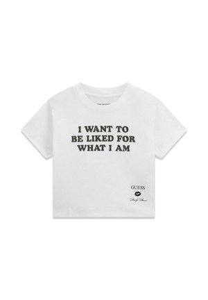 Guess, SS CN MARILYN CROP SLOGAN TEE - T-shirt imprimé - g pure white