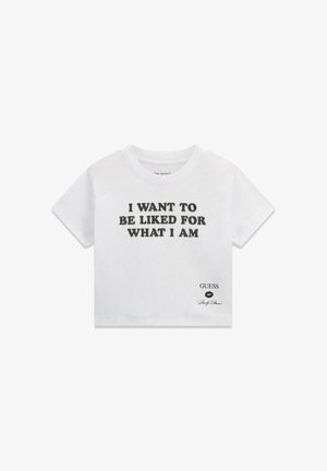Guess, SS CN MARILYN CROP SLOGAN TEE - T-shirt imprimé - g pure white