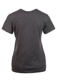 Camiseta de manga corta gris oscuro vista desde atrás, con un diseño simple y liso y cuello redondo.