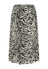Jupe noir et blanc avec un motif abstrait de rayures zèbre, taille élastique et un matériau doux et fluide.