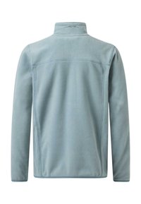 Veste polaire bleu clair à manches longues et col montant vue de dos.