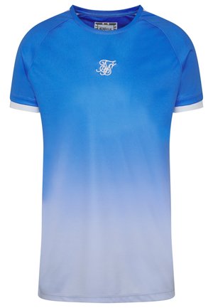 Koszulka z krótkim rękawem w niebieskim gradiencie, z zaokrąglonym dekoltem i białymi akcentami na rękawach. Haftowane logo na piersi.