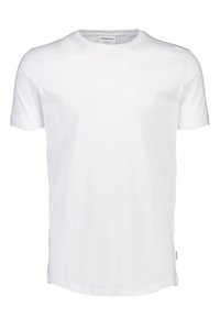 Witte short-sleeve t-shirt van katoen, met een ronde hals en een subtiele logo-detail op de voorkant. Gladde textuur, losse pasvorm.