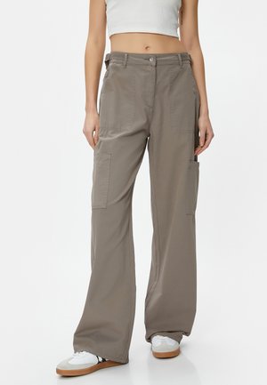 POCKET DETAIL HIGH RISE WIDE LEG - Pantalon classique - brown