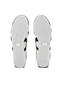 Black and white athletic shoes with textured rubber soles, featuring a geometric pattern. The reinforced toe and heel provide added durability.