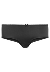 Culotte hipster en coton noir avec une texture côtelée, un design sans coutures et un petit nœud décoratif à la taille avant.