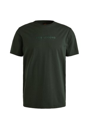 Mørkegrøn bomuld T-shirt med korte ærmer, med præget tekst "PME LEGEND AMERICAN CLASSIC" på fronten. Glat tekstur, rund hals.