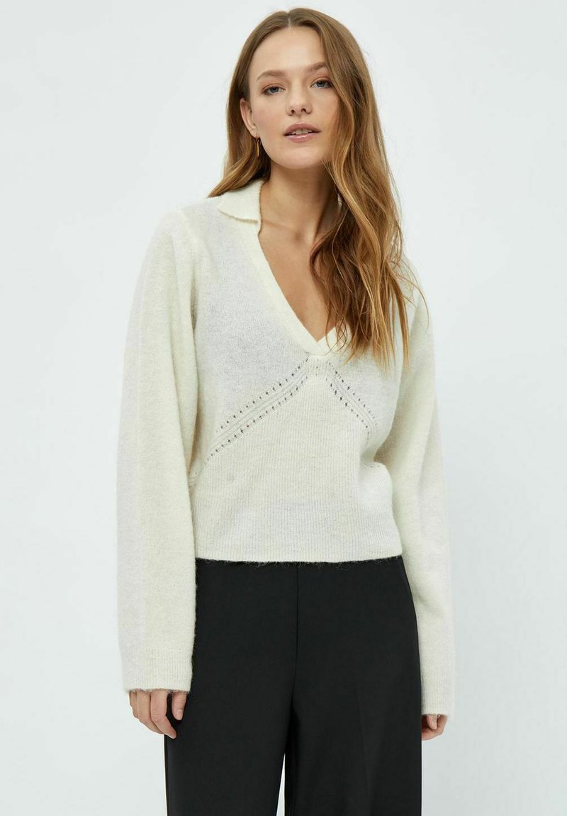 Minus MSDELPHINE V-NECK POLO - Strickpullover - cloud dancer/offwhite ...