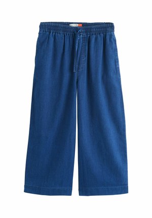 Weit geschnittene, cropped blaue Jeans mit elastischem Bund und vorderer Kordelzugverschluss.