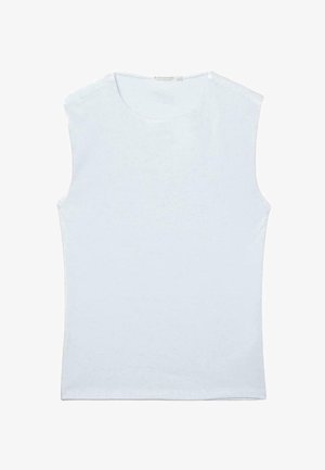 Mouwloos wit katoenen singletje met ronde hals en een eenvoudig, effen ontwerp.