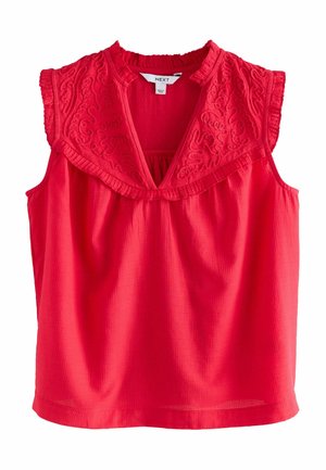 REGULAR FIT V-NECK EMBROIDERED FRILL SLEEVLESS - Bluse - red