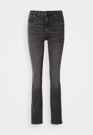 Svarte denimjeans med rett ben-design, fem lommer og subtil bleking. Har en tradisjonell midje med glidelås.