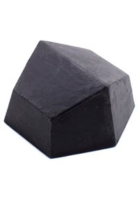 Objet noir en forme d'hexagone avec une surface lisse et mate. Présente une texture subtile et des bords angulaires pour un design géométrique.