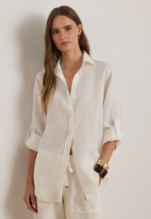 RELAXED FIT LINEN ROLL TAB–SLEEVE SHIRT - Chemisier - white
