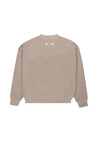 Sweat-shirt beige tricoté vu de dos avec poignets et ourlet côtelés, comportant une petite étiquette "Parkland" près de l'encolure.