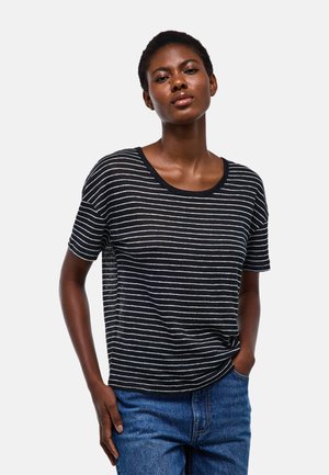 Monoprix, T-SHIRT COL ROND RAYÉ EN LIN - T-shirt imprimé - noir