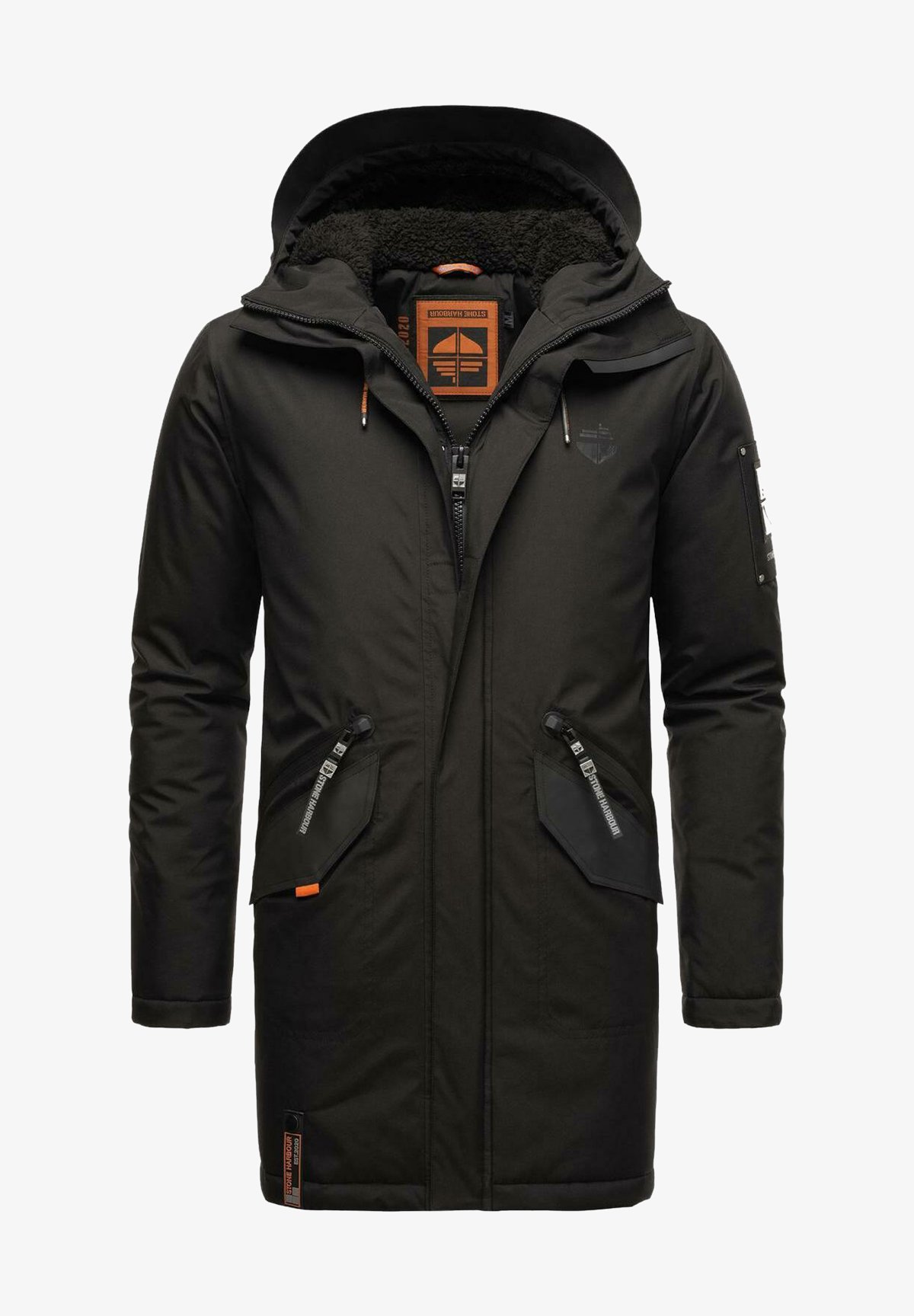 Stone Harbour Schwarze Winterjacke Mit Braunem Fell Stone Harbour