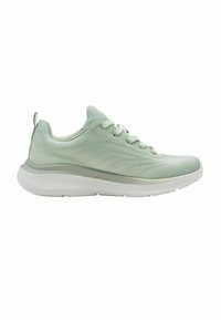 Chaussure de sport vert clair avec une tige en mesh texturé, une semelle épaisse blanche et des lacets assortis. Dotée d'une languette à l'arrière du talon.
