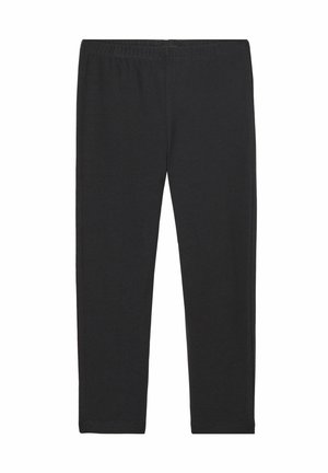 Leggings noirs en tissu doux et extensible. Dotés d'une taille élastique, d'une coupe ajustée et de jambes droites sans détails supplémentaires.