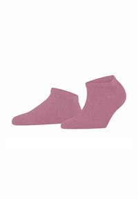 Chaussettes de cheville roses en tissu texturé, avec un design sans couture et des bords côtelés. La paire présente une forme de pied arrondie et une légère brillance.