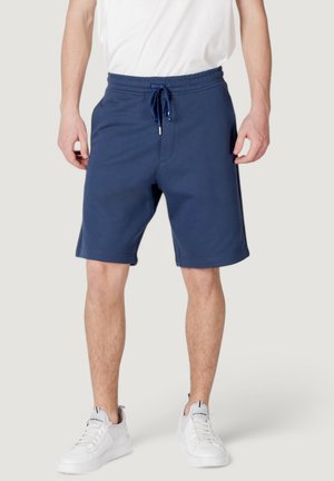 Shorts sportivi blu navy con vita elastica e cordino. Realizzati in tessuto morbido, con tasche laterali e vestibilità comoda.