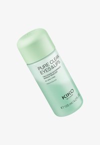 KIKO Milano sminkborttagning i en transparent flaska med ett mintgrönt lock. Etiketten visar produktnamn och volym. 125 ml, vattenfast formula.