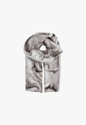 Šalle ar marmora pelēku un bēšu rakstu. Izgatavota no mīksta, ribota auduma, tai ir cilpas dizains ērtai valkāšanai.