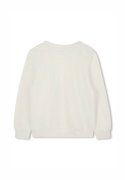 Lichtcrème sweatshirt met lange mouwen, geribbelde manchetten en een ronde halslijn. Glad textuur, minimalistisch ontwerp, geen zichtbare graphics.