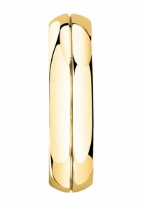 Glänzender, polierter Gold-Ehering mit einer glatten, leicht gewölbten Oberfläche und einer schmalen Rille, die entlang der Mitte verläuft.