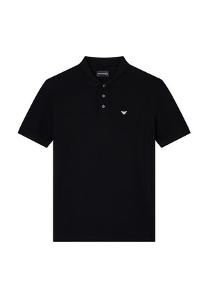 Zwarte polo gemaakt van katoen, met een drie-knopen placket, korte mouwen en een klein geborduurd logo op de linkerkant van de borst.