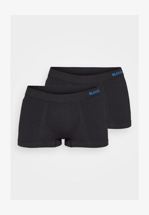 Boxers noirs en tissu doux, avec une ceinture horizontale ornée du logo bleu "SLOGGI" et des coutures piquées pour plus de flexibilité.