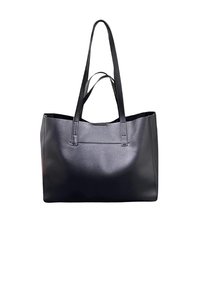 Borsa tote in pelle nera con manici allungati, texture liscia, apertura superiore e design minimalista. Nessun hardware o decorazione visibile.