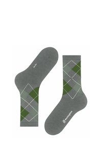 Grau Socken mit einem Diamantmuster in Grüntönen und weißen Akzenten. Aus weichem Material gefertigt, das für Komfort und Langlebigkeit sorgt.