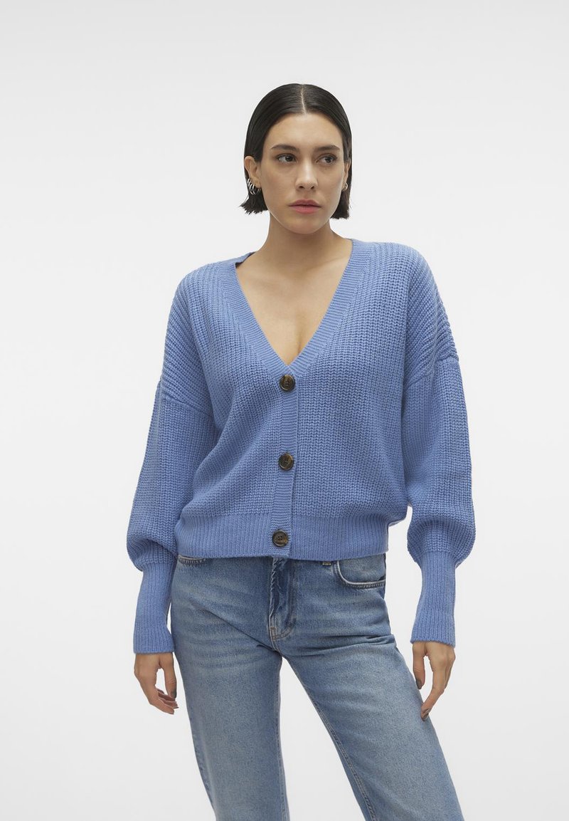 Vero Moda VMLEA V NECK CUFF - Cardigan - coronet blue