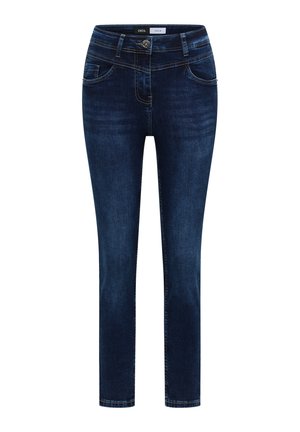Cecil, T-shirt with a leopard-print and foil details - Jean slim - mid blue used wash