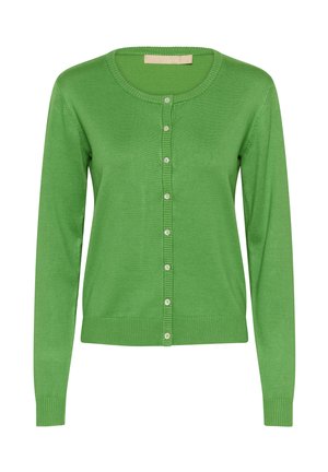 Roheline kootud kardigan pikkade varrukatega, ümar kaelus ja nööpidega sulgemisdetail. Omaduseks soonilised mansetid ja kogu pinnal tekstuuriga muster.