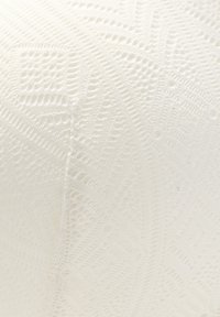 White decorative pillow with textured fabric, featuring geometric patterns and raised designs across the surface, soft touch.