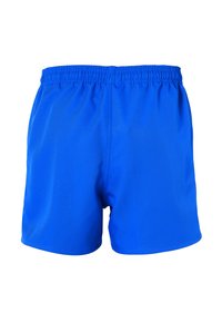 Pantalones cortos deportivos azules con una cintura elástica, fabricados con una tela suave y ligera. Presenta un diseño simple de color sólido sin patrones.