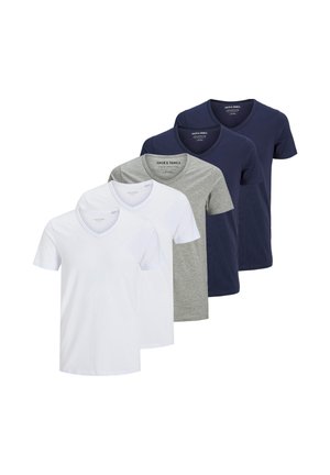 5 PACK - T-shirts basic - weiß/dunkelblau/hellgrau