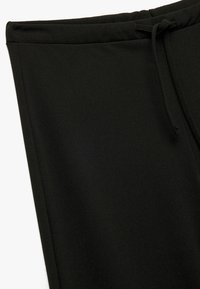 Black sweatpants featuring a drawstring at the waist, smooth texture, and a straight leg design. Simple and versatile style.