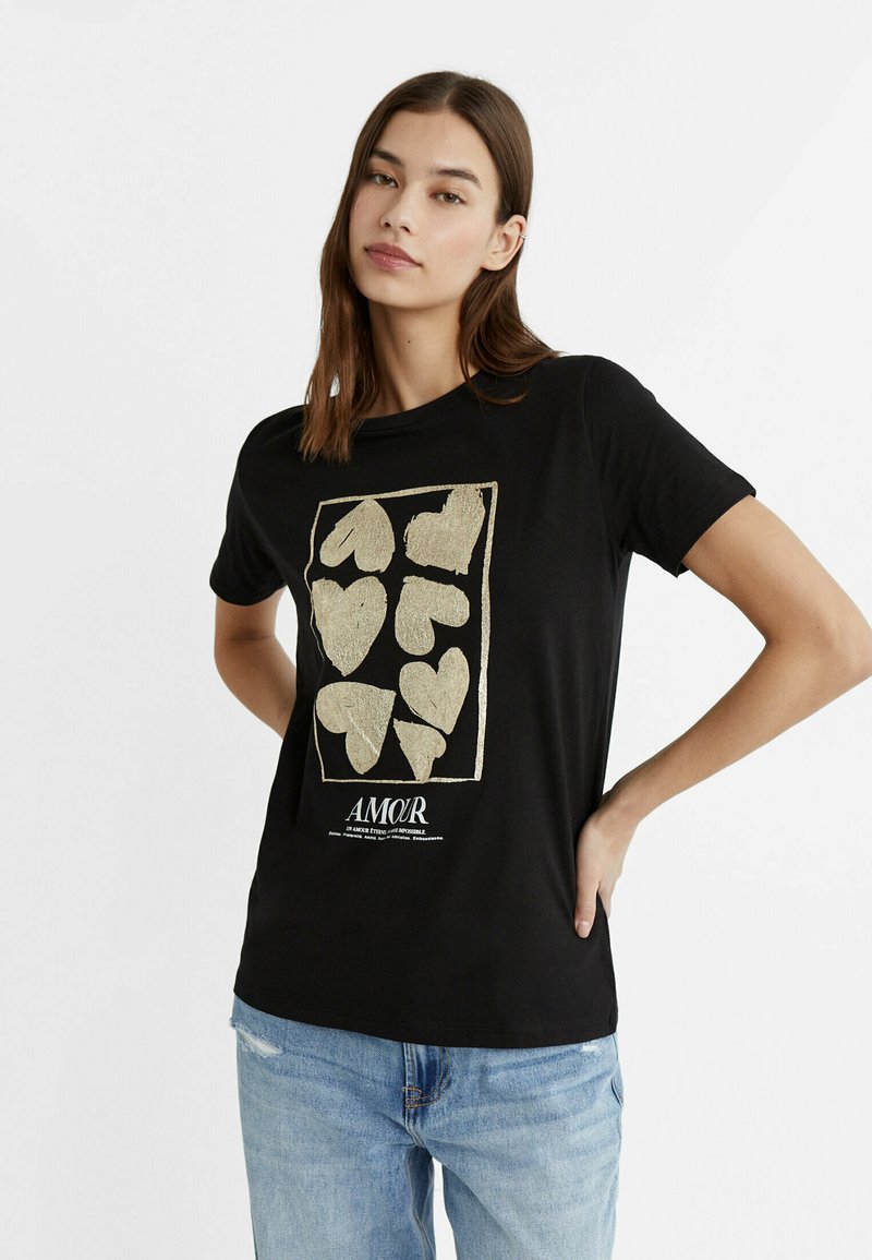 Stradivarius T-shirt z nadrukiem/czarny - Zalando.pl