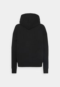 Sudadera negra con cordón, puños y dobladillo acanalados. Tejido suave, corte informal. Presenta una capucha grande y redondeada sin gráficos.