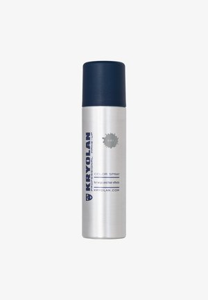 Silberne Sprühdose mit dunkelblauem Deckel, beschriftet mit Kryolan Professional Make-Up Color Spray D21 für Perücken und Haareffekte.