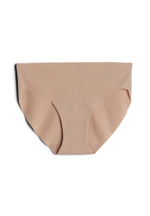 Nude bikini broekje van glad, rekbaar materiaal. Heeft een hoge taille en een ontwerp met volledige bedekking, met naadloze randen voor comfort.