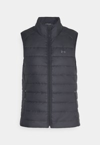 Musta tikattu liivi korkealla kauluksella, edessä vetoketju ja logotyyli. Ominaisuuksia ovat virtaviivainen muoto ja sileä, pehmustettu pinta.