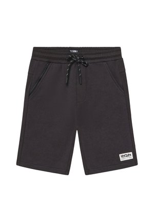 Czarne szorty z teksturowanym wykończeniem, elastycznym paskiem w talii, sznurkiem do regulacji i dwiema bocznymi kieszeniami na zamek. Posiadają małą metkę z logo.