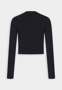 Černý dlouhý rukáv cropped top s kulatým výstřihem. Vyrobeno z hladkého materiálu, má jednoduchý, bezšvový design bez ozdob.